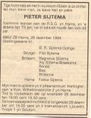 Rouwadvertentie Leeuwarder Courant van Pieter Pietersz. Sytema