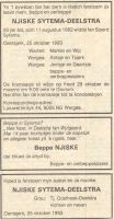 Rouwadvertentie Leeuwarder Courant van Njiske Sytema - Deelstra